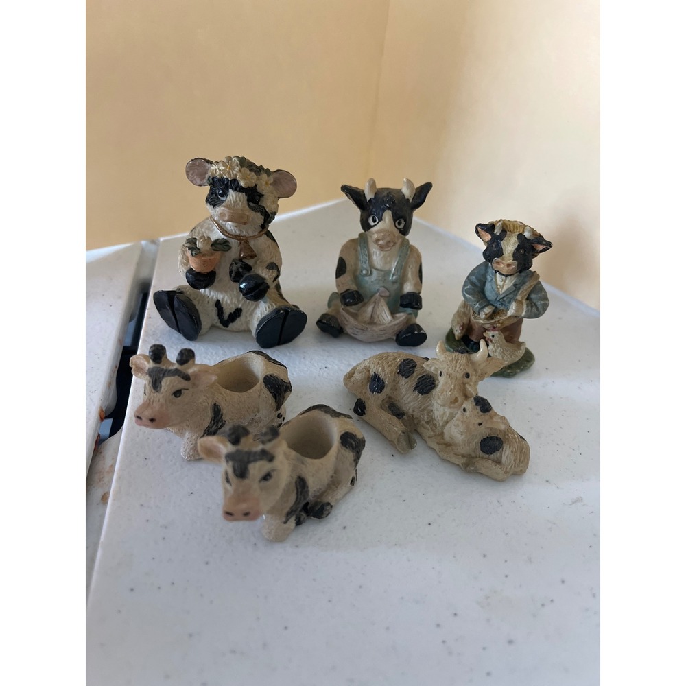 Vintage Farmhouse Miniature Cow Figurine Set 6 Piece Rustic Country Decor